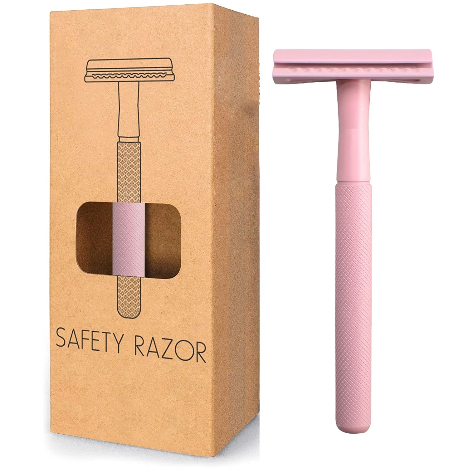 

The Plastic Free Life ECO Friendly Replaceable Double Edge Blade Safety Razor, Pink, green, blue, white