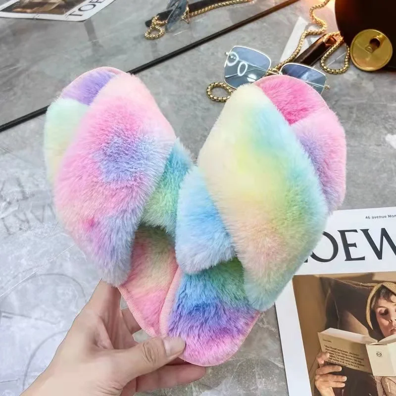 

Multicolor Fur Slippers Fur Slipper Cover Plush Slippers