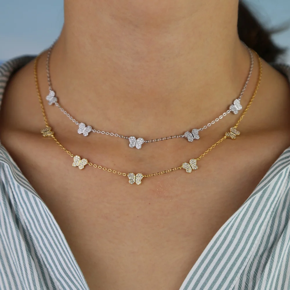 

5 PCS tiny cute Butterfly charm necklace Gold silver Fashion Women Collar chain lovely animal design necklaces