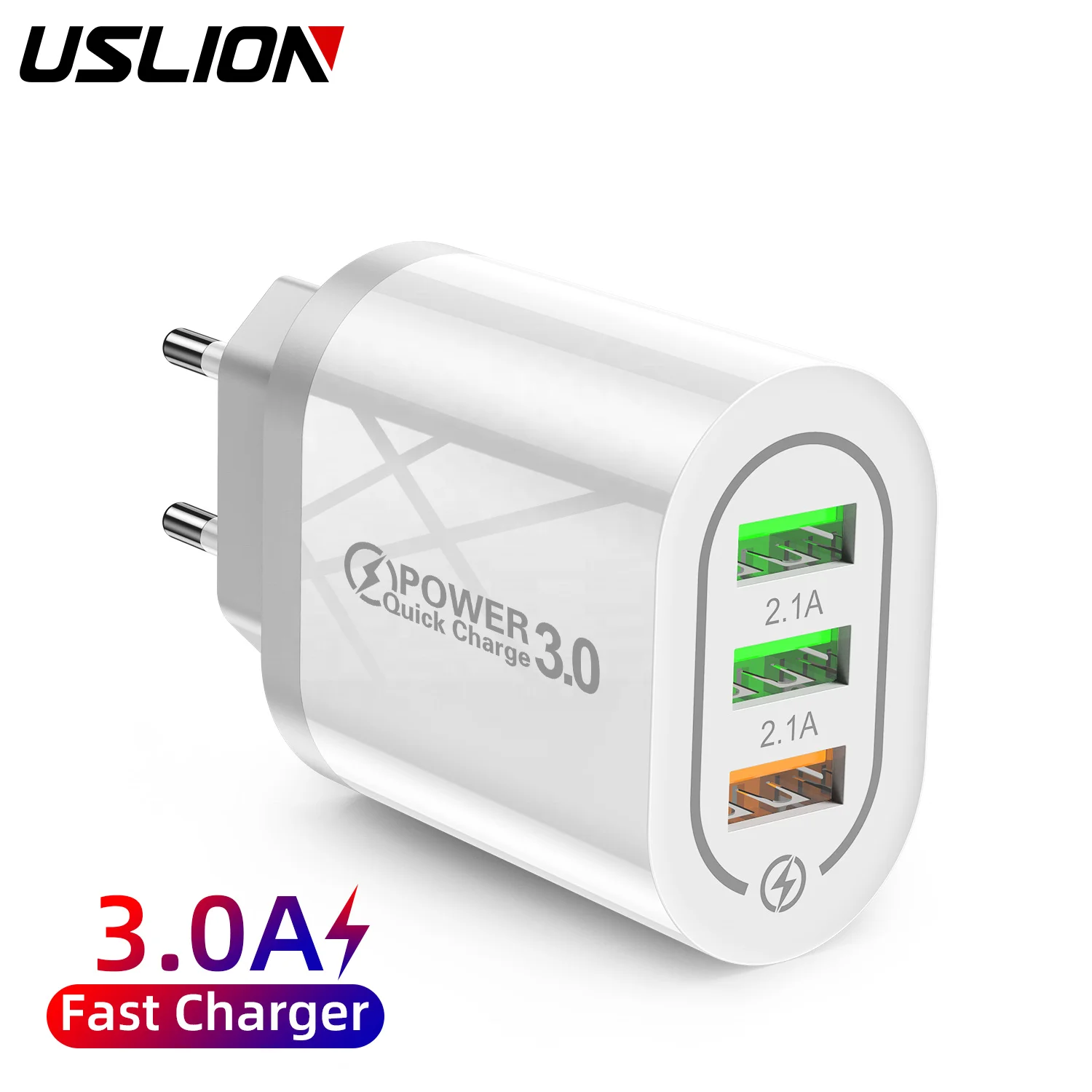 

USLION 2022 OEM 3 USB Ports Wall Adapter Quick Charge 3.0 USB Charger Mobile Phone Charger For Samsung For iphone, Black/white