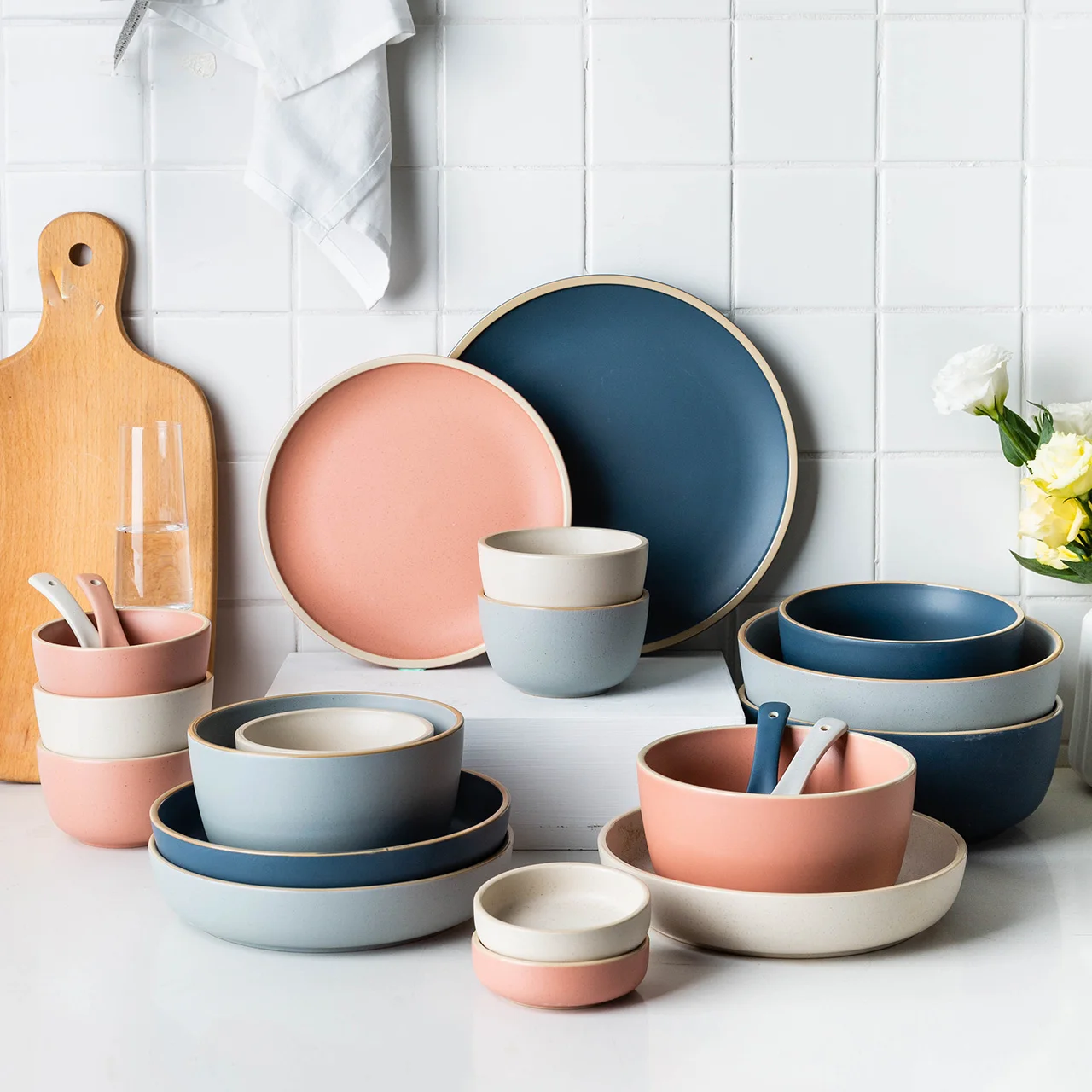 

MONAZONE Morandi Matte 13 Pieces Ceramic Sauce Dish Soup Bowl Dinnerware Set