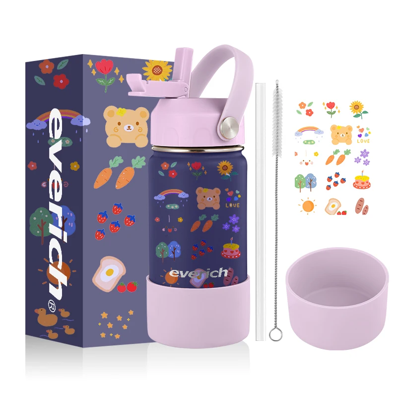 

Hot Selling Custom Color Kids Water Bottle for School Stainless Steel Insulated Water Bottles with Straw Custom Lid