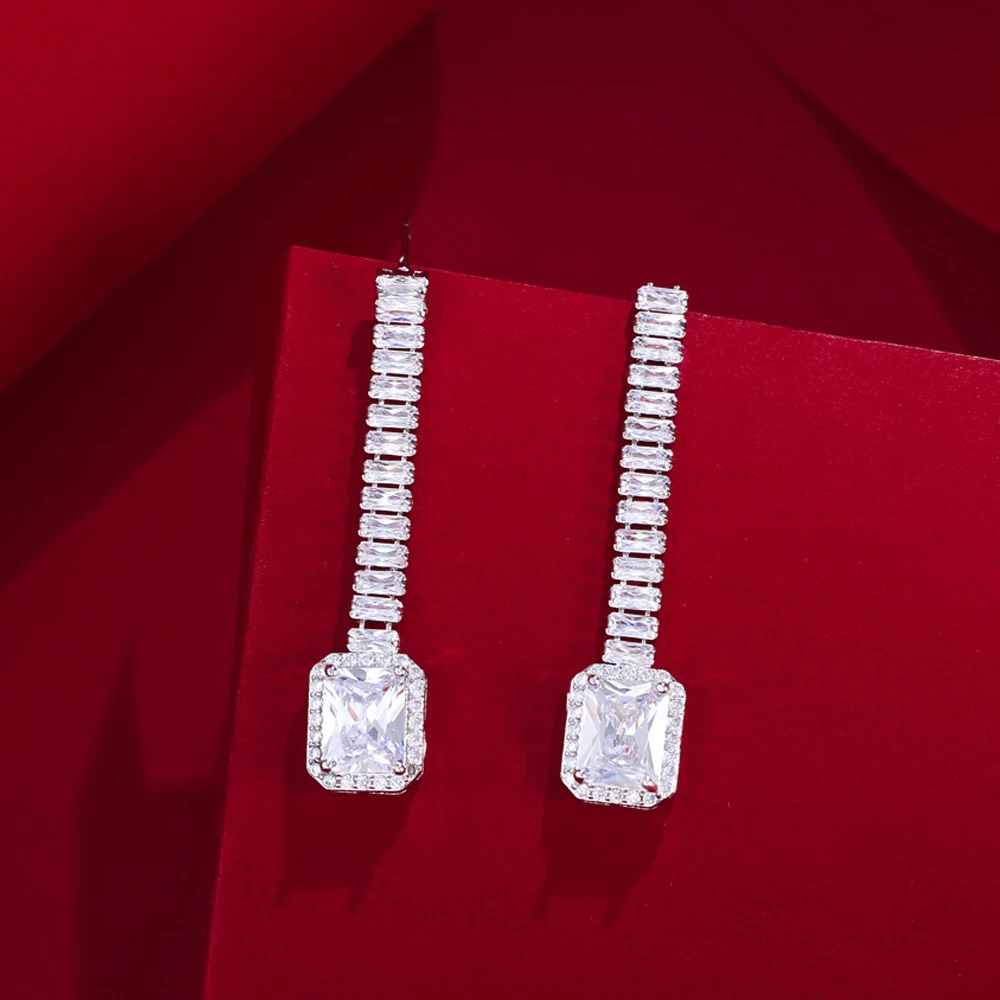 Elegant Designs Cubic Zirconia Square Crystal Wedding Accessories Bridal Earrings Fashion Jewelry Earrings for Women
