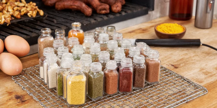 Spice rack stored in a cool, dark pantry.