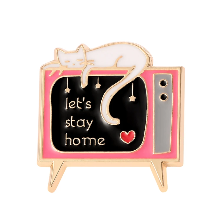 

INS Style Cartoon Creative TV Enamel Brooch Cute White Cat Lettered Collar Brooch Originality Funny Interesting Shirt Badge Gift