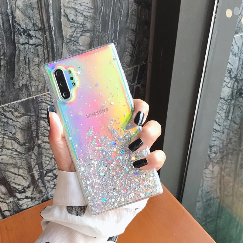 

Glitter Star Transparent Slicone Case For Samsung A71 A51 S8 S9 S20 Ultra 10 PLUS S20FE A21 Note 8 9 10 Note 20 Shockproof Cover
