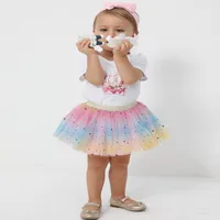 

New Design Rainbow Color Princess Soft Dance Stars Sequined Mini Chiffon Tutu Skirts For Kids