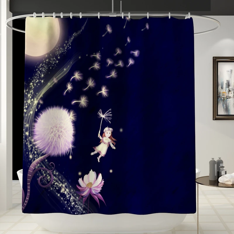 dandelion Anti Slip Bathroom Rug 4 Piece Set Custom print Shower curtain