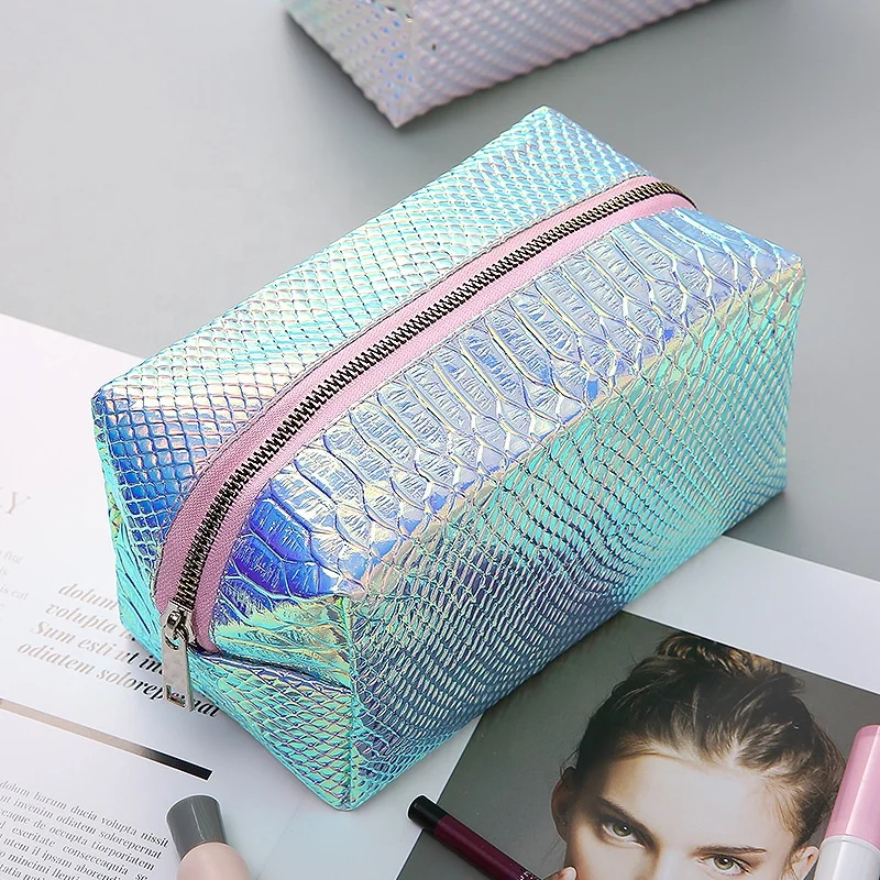 

Custom fashion waterproof laser travel shinling zip colorful cosmetic toiletry makeup bag, Customized color