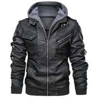 

2019 Autumn Mens Bomber Leather Jacket Chaqueta Hombre Cuero Long Sleeves Zip Black Motorcycle PU Leather Jackets 3XL Plus Size