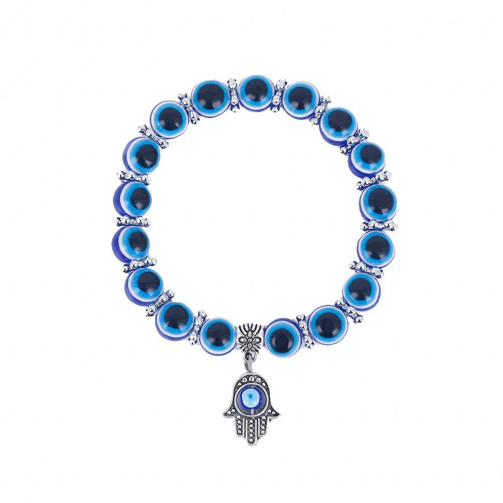 

Hot Selling Custom Friendship Beaded Devil's Eye Fatima Bracelet Women Retro Elastic Rope Jewelry, Blue