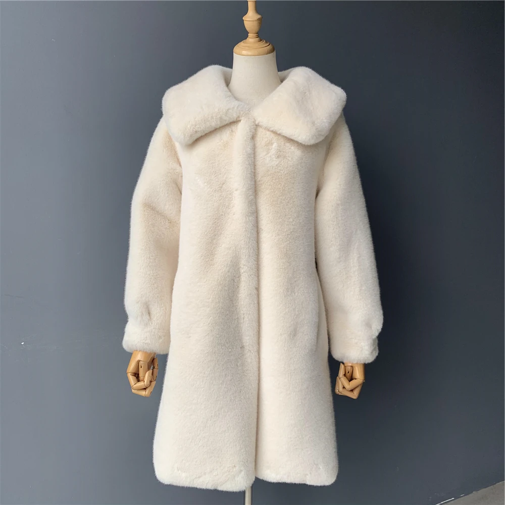 

Women Long Style Teddy Jacket Coat Plus Size Thick Single Button 100% Real Sheep Fur Lamb Coat