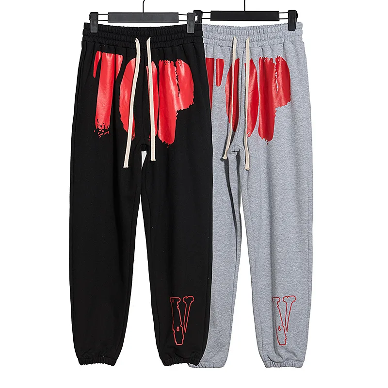 

High Quality VLONES pant brand big V red paint graffiti letter printing pant high street guard trousers Pant, Customized colors