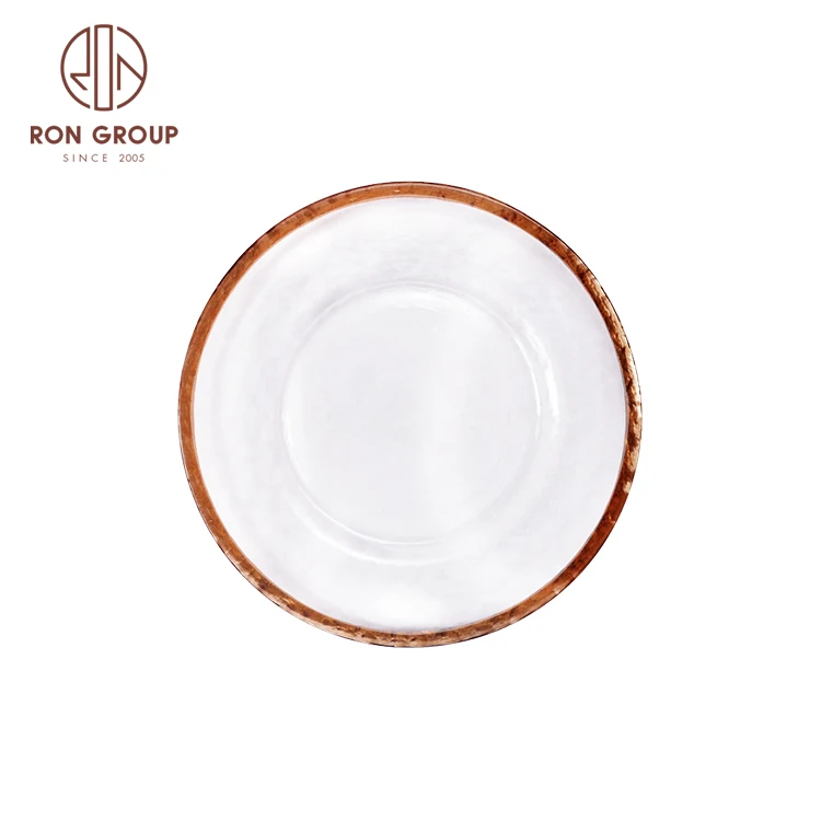 

13" cheap pink gold salad charger serving handmade glass plates with gold grim, Gold,silver