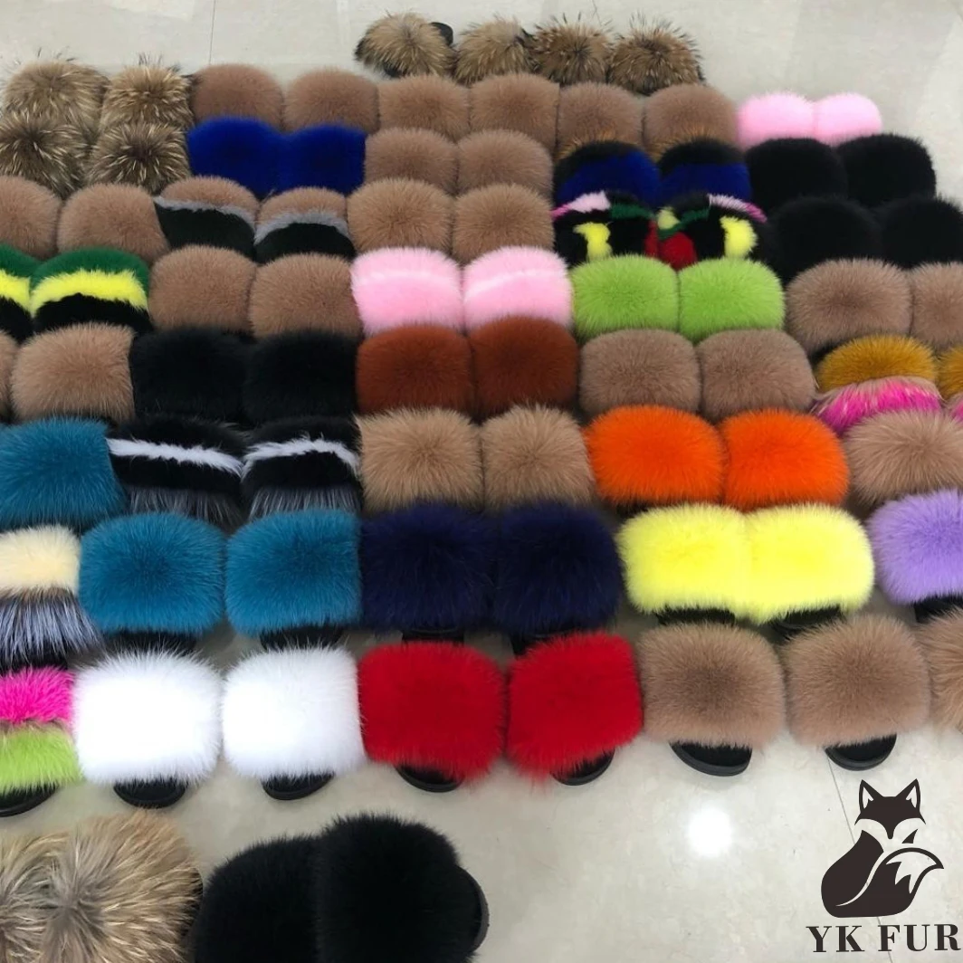 

Wholesale custom kids high quality fur slippers fur lining slippers soft fox fur slippers, Customized color