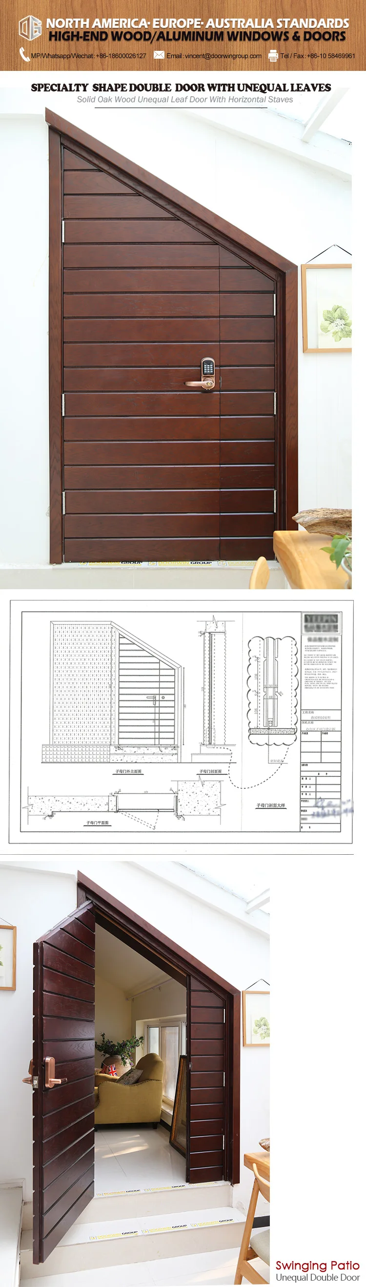 Doorwin american wooden pine oak teak wood arch top main door design entry door with grille insert
