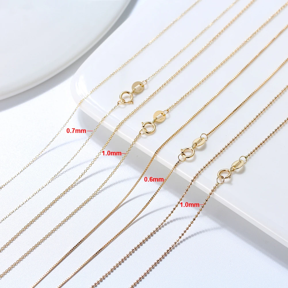 

RINNTIN FC Hot Selling Pure AU417 Gold Link Chains Box Cable Necklace Jewelry Real 10K Solid Yellow / Rose / White Gold Chains