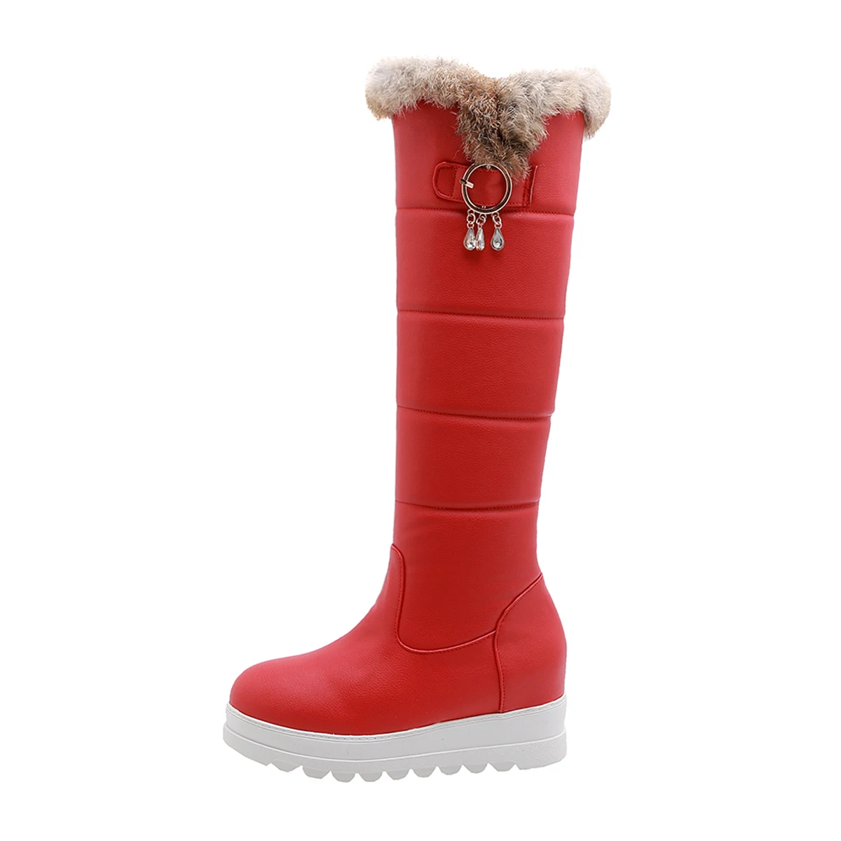 

Women Fashion High Knee Comfortable Winter Slip-on Snow High Boots, Red/black/white