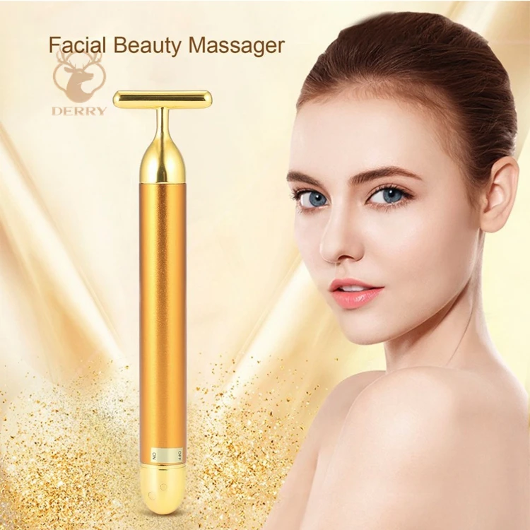 

Deery 24k Gold Energy Facial Vibrating Bar Face Massage Lifting Machines T Shape Women Beauty Bar