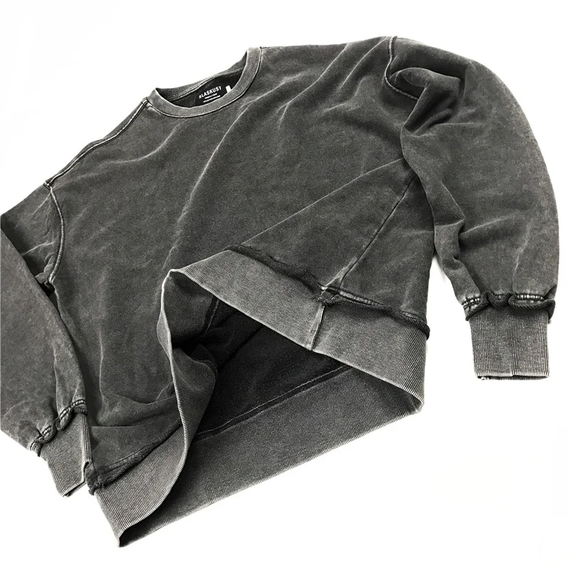 

Black Distressed acid washed Sweatshirt Relaxed Raglan Pullover Men Hip Hop Streetwear oversized sweatshirt