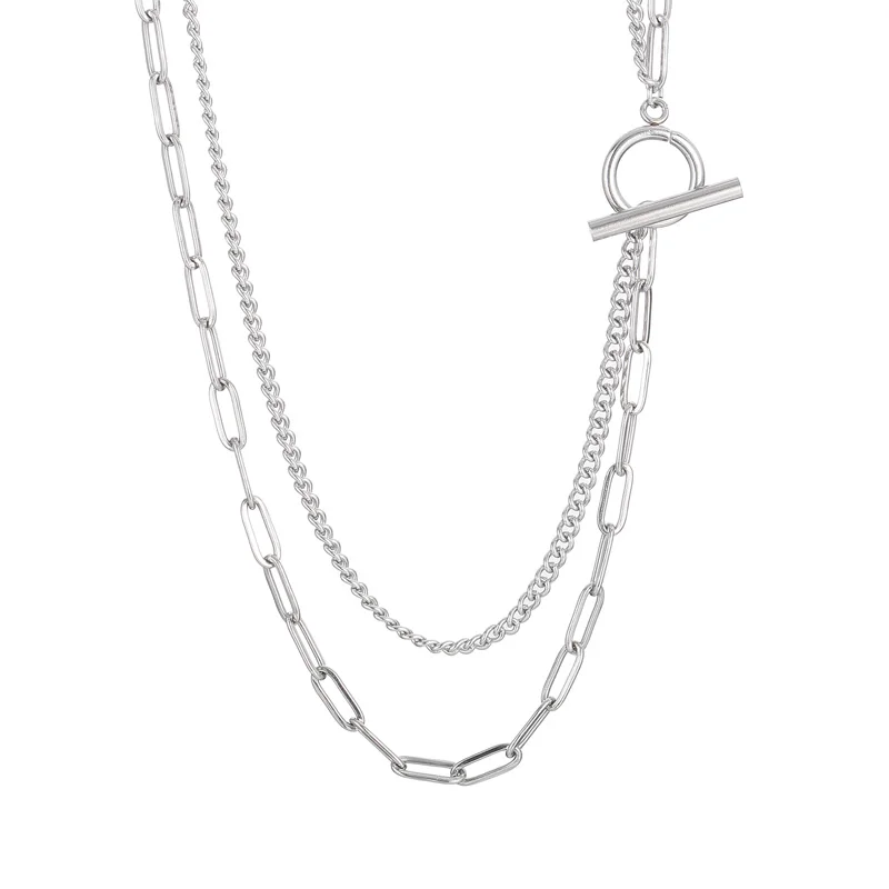 KALEN 500mm Casual Unisex Stainless Steel Double-Style Chains Necklace with OT Clasp