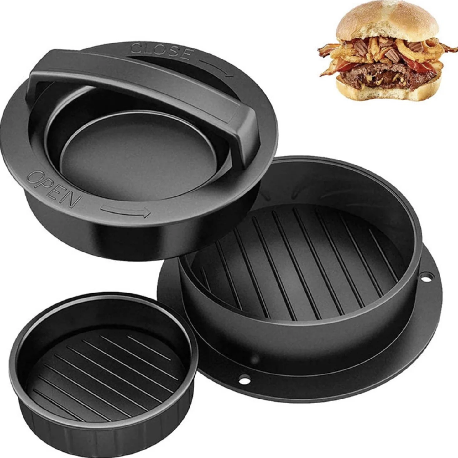 

Burger Press Hamburger Meat Kitchen Round Shape Press Beef Grill Hamburger Press Patty Maker, Balck