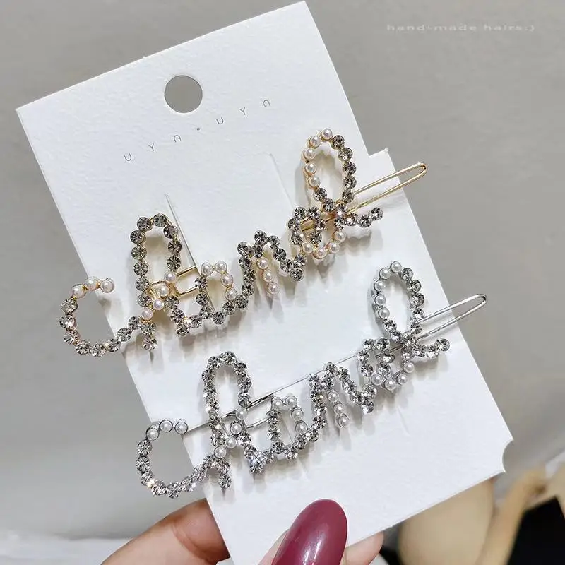 

2021 fashion new word clip wild pearl diamond hair clip bangs clip headdress, Picture