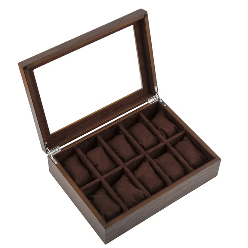 

Wholesale Luxury 10 slots watch storage box brown velvet watch case