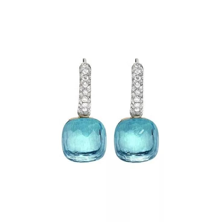 

Cute Earring for Women Solid 925 Sterling Square Colorful Stone Cat Eye Opal Pink Blue White Candy Stone earring