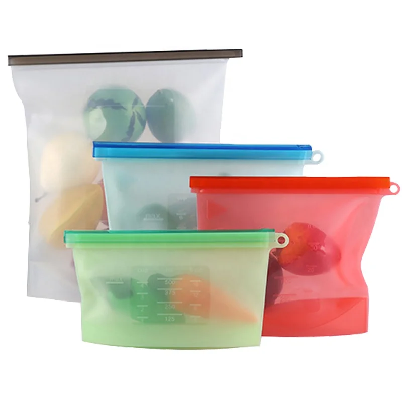 

500ml 1000ml 1500ml 2000ml BPA free Leak proof Fresh Vacuum Reusable Silicone Food Storage Bags, Red, blue, white, green