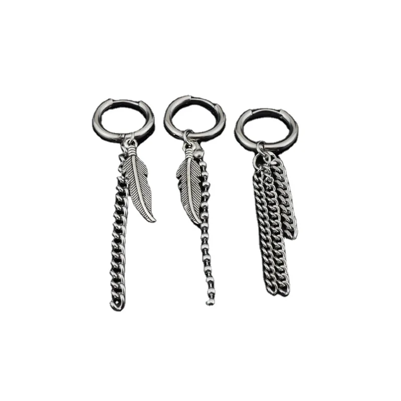 

Fashion Stainless Steel Long Tassel Silver Chain Earring For Men 2021, Like picture