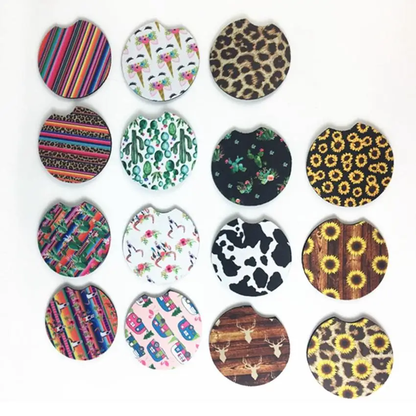 

DDA126 6.5cm Home Table Decor Custom Car Coasters Anti-slip Heat Resistance Teacup Mat Flower Printing Round Cup Mat, Multi colour