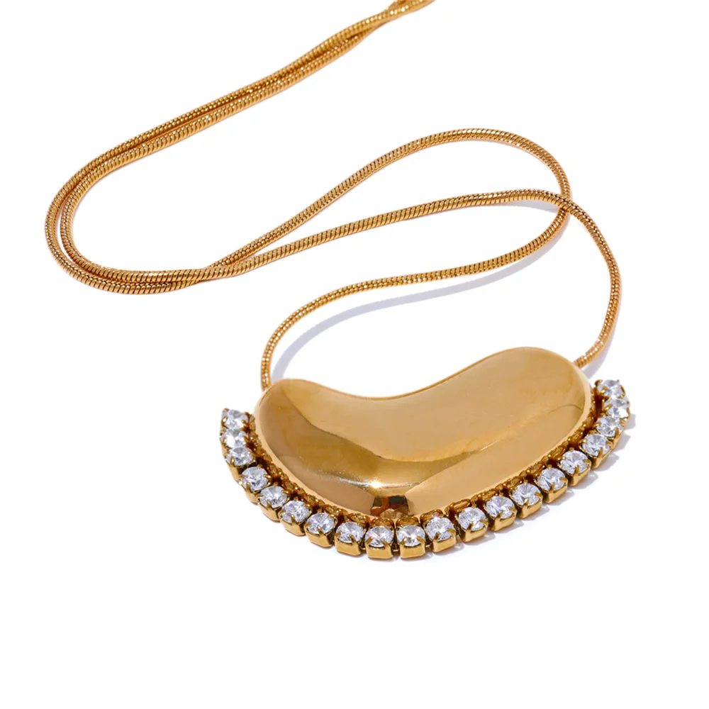 

JINYOU 2602 Stainless Steel Sweet Heart Pendant Collar Necklace Delicate Cubic Zirconia Golden Trendy Romantic Jewelry Bijoux