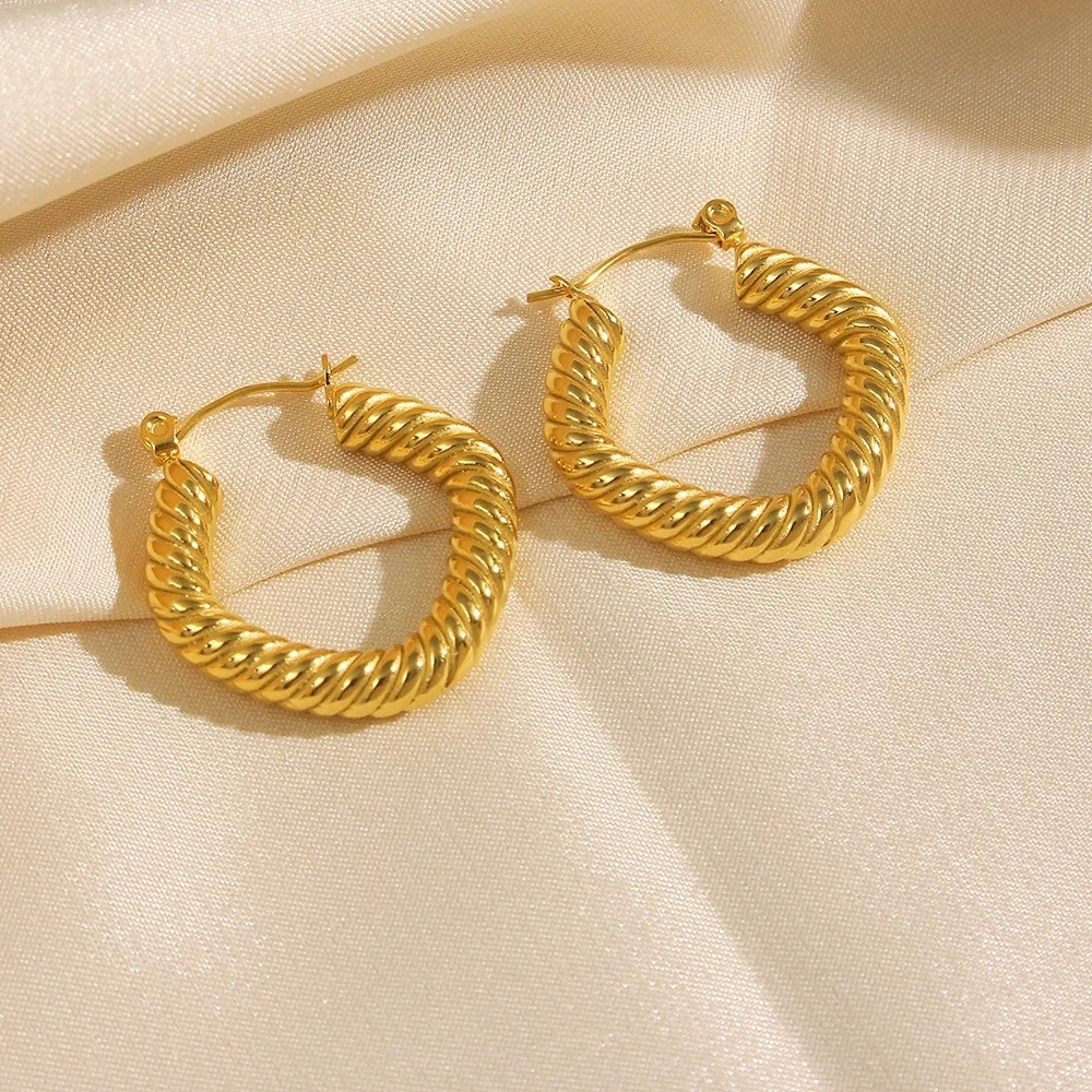 

Chunky Croissant 18k Gold Plated Twist Hoop Earring Tube Cc Hoop Earrings Jewelry For Women