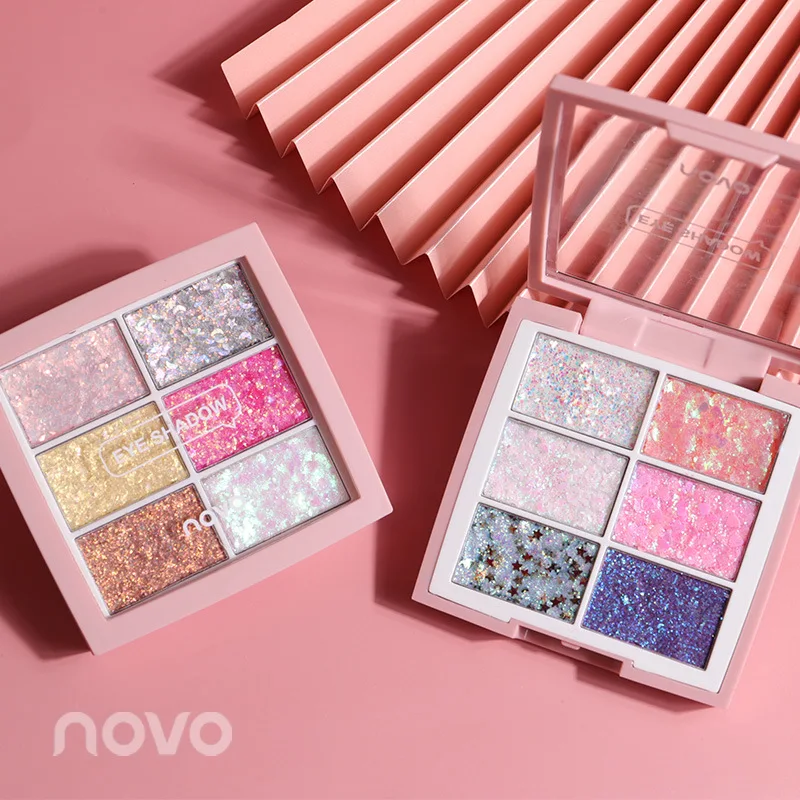 

NOVO glitter eyeshadow amazon super hot Dazzle colour candy 6 colors focalluer new design glitter eyeshadow