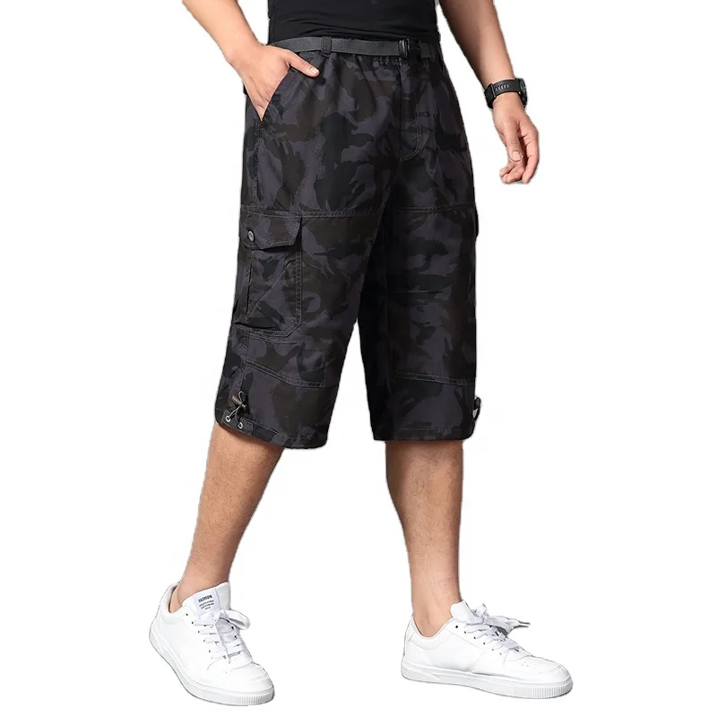 

cotton shorts for men casual camouflage custom logo solid breathable plus size pockets printed streetwear elastic waist Belt