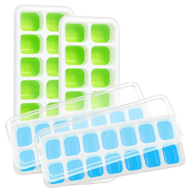 

14 Grids Ice Cube Trays Easy-Release Silicone and Flexible Ice Cube Maker with Spill-Resistant Removable Lid BPA Free for Wine