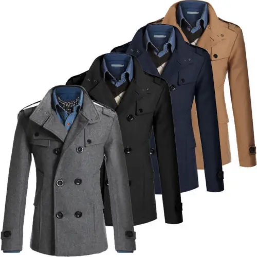 

Hot Fashion Coat Double Breasted Peacoat Long Men Jacket Winter Dress Top