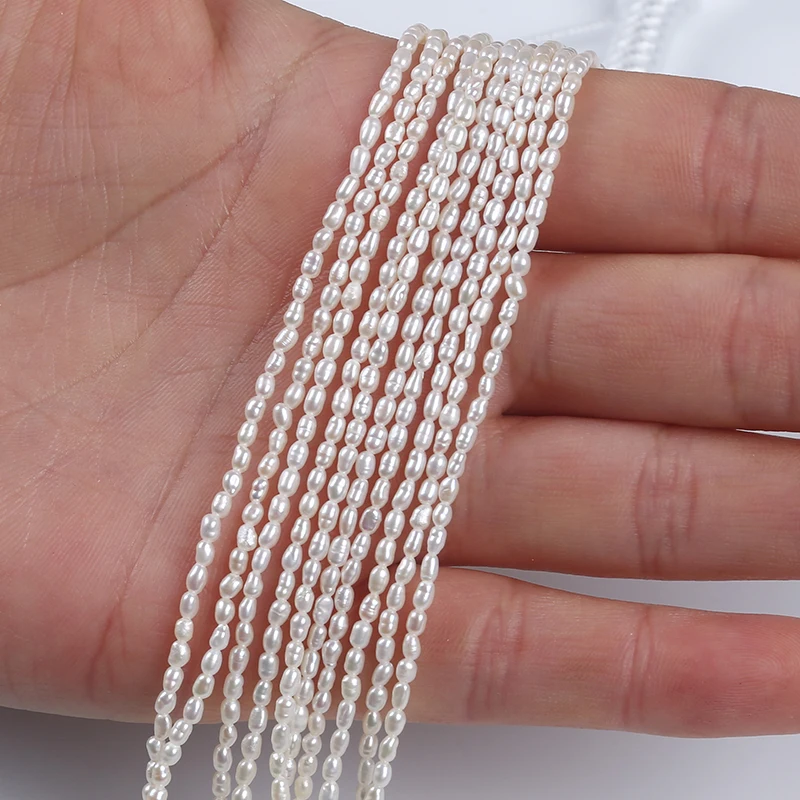 

2-3mm Natural White Rice Tiny Loose Beads Real Freshwater Pearls Strand, White(customized)