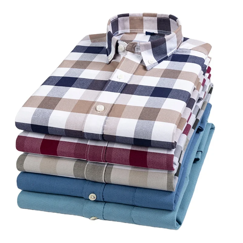 

Men's casual long-sleeved shirt Oxford cotton anti-wrinkle Yarn dyed anti-fade checked shirts, Custom color