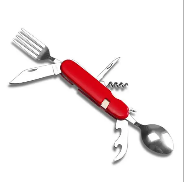 

hot selling folding portable detachable camping folding knife and fork spoon multifunctional outdoor camping cutlery set, Grey