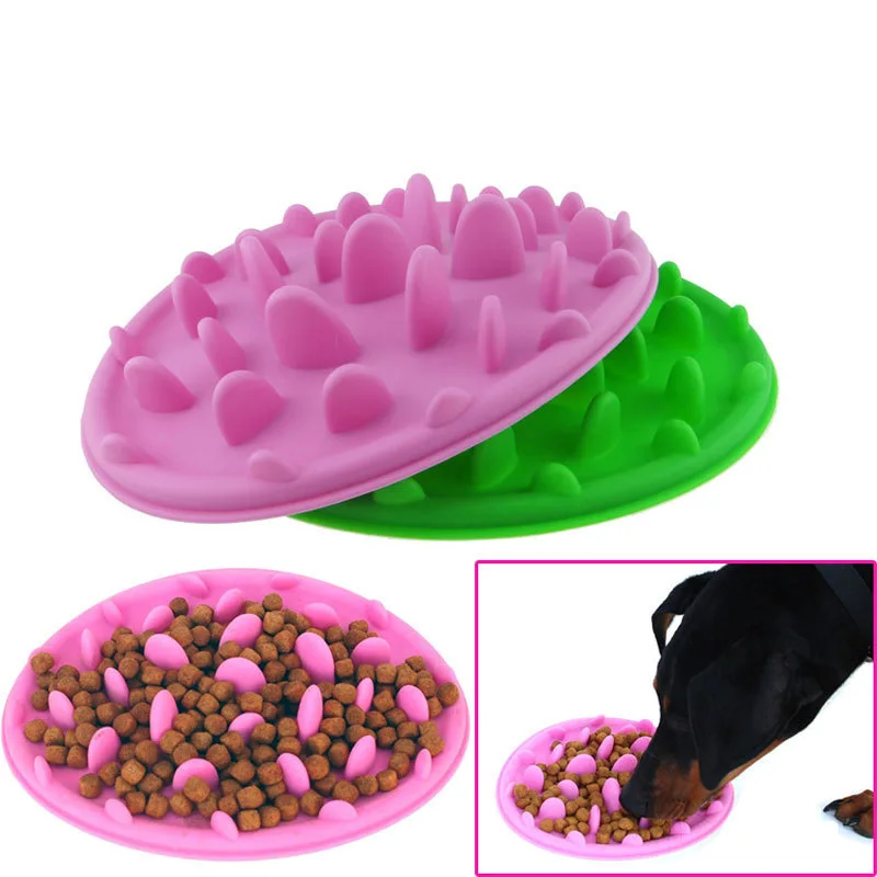 

Durable Silicone Pet Dog Cat Interactive Slow Food Bowl Anti-Slip Anti-Gulping Dog Feeder Dishes For Feeding Large Dog Bowls, Pink, green, blue