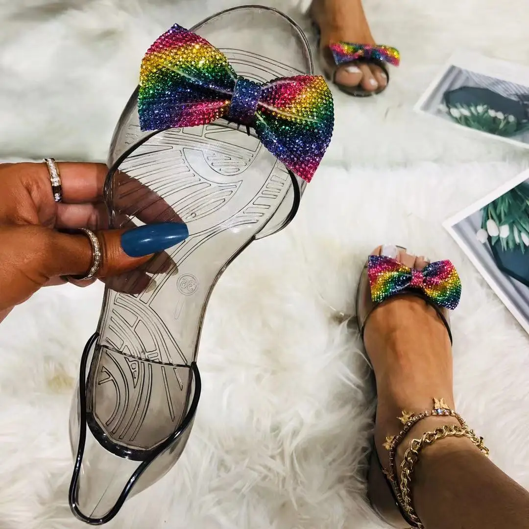 

Jelly Slippers Flat Slipper Plastic Shoes Beach Fashion Pvc Rhinestone Summer Sandals Women Fish Mouth Jelly Sandals, Black /gold