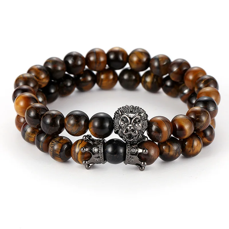 

New Fashion Jewelry Micro Inlaid Lion Head Small Crown Tiger Eye Stone Bead Bracelet