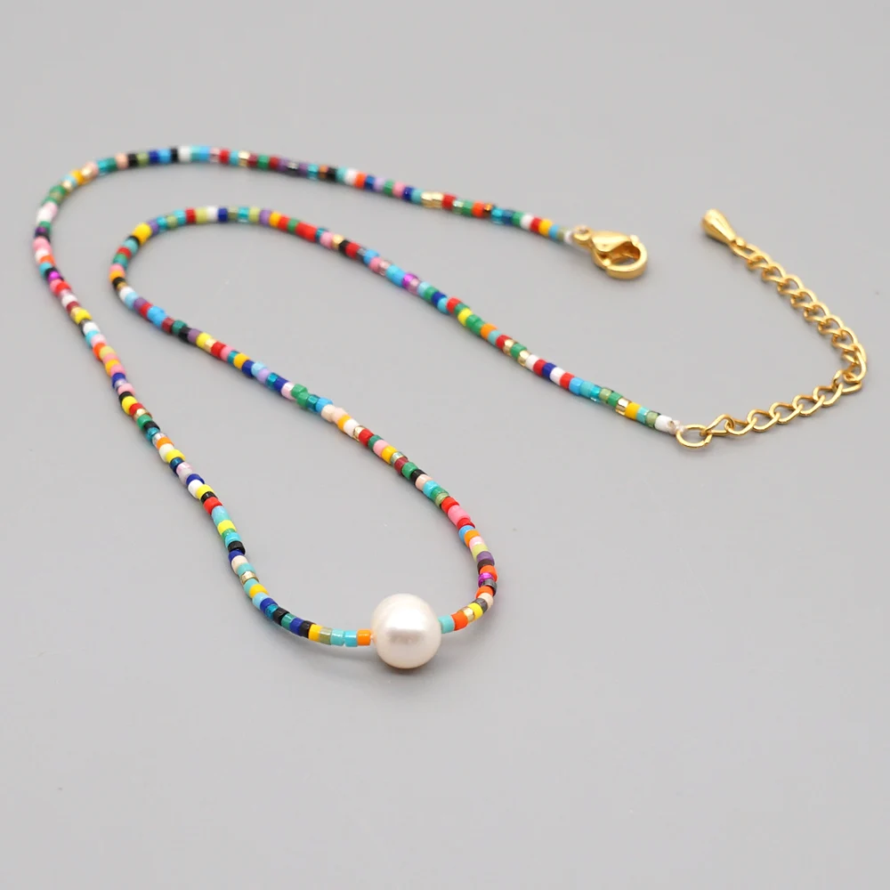 

Go2boho Colorful Beads Jewellery Fashion Freshwater Pearl Necklace Women Jewelry Bohemian Rainbow Miyuki Bead Necklaces