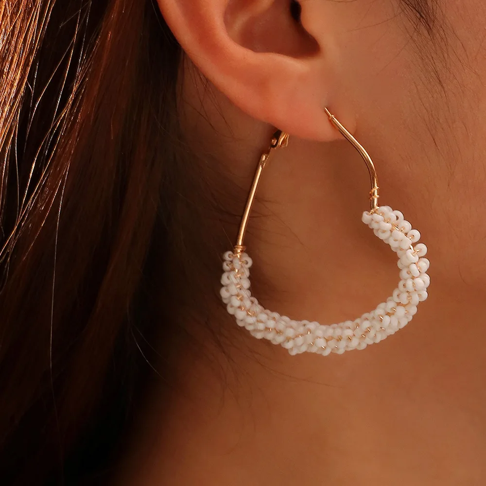 

Vintage Metal Hoop Earings Geometric Heart Circle Drop Earrings Bohemia Handmade Beads Metal Hoop Earrings