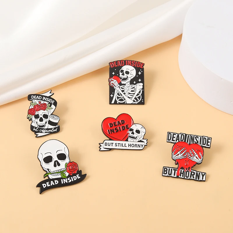 

Custom Made Good Omens Pin Skull Enamel Needle Halloween Logo Brooch Wrap Cloth Lapel Pin Badge Cartoon Jewelry For Best Friend, Red/black/white