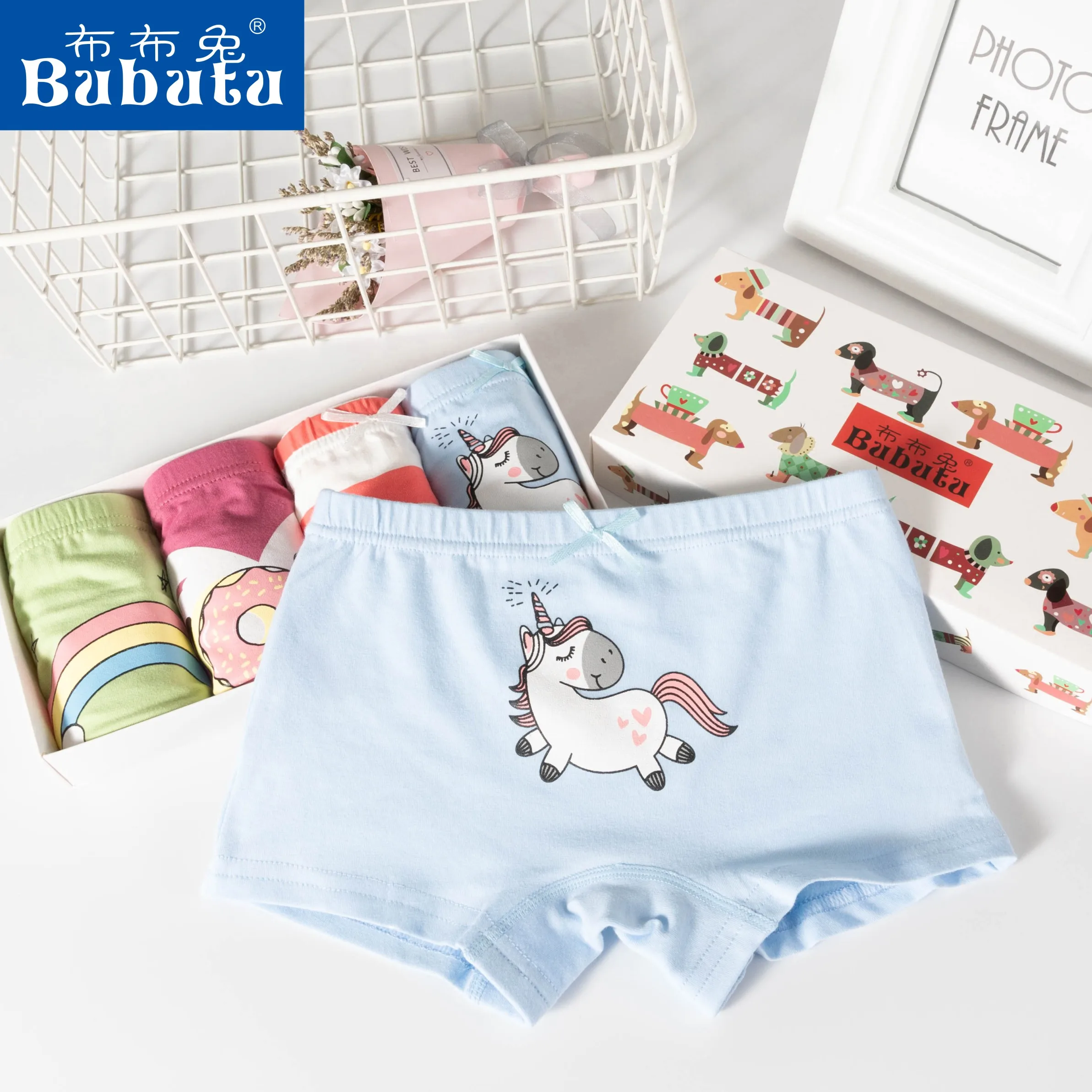 

Factory cheap kids briefs soft cotton 4pcs one box girls underwear lovely children wearing panties