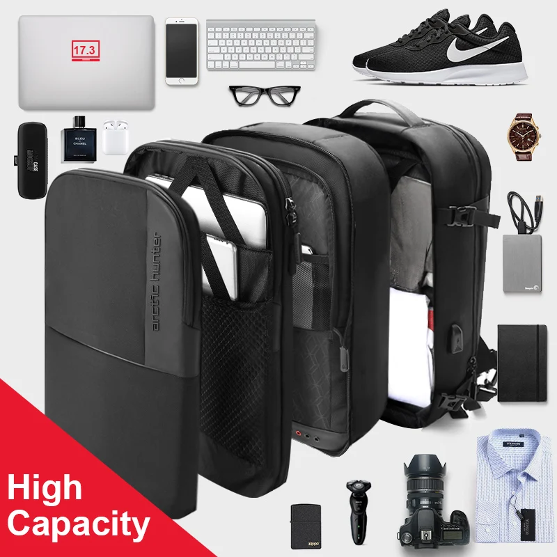 

2020 ARCTIC HUNTER 2 in 1 Detachable Laptop Backpack 17 inch Laptop Custom Hiking Backpack Male Mochila waterproof backpack bag