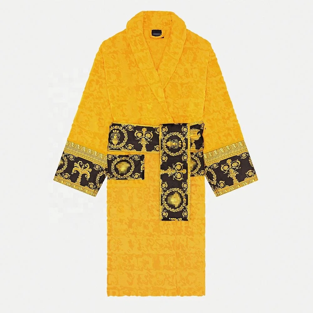 

V Fashion luxury pure cotton jacquard silk bathrobe for men and women